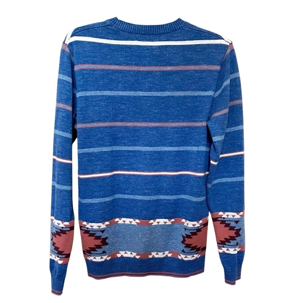Lucky Brand Sweater Men’s Size Small Blue Southwestern Cotton Knit Crewneck - Picture 2 of 8